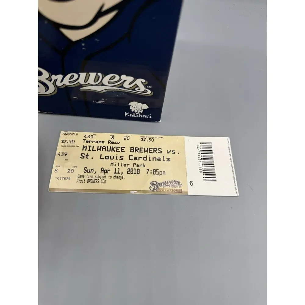 2010 Bernie Brewer Kalahari Splash Zone Bobblehead Brewers SGA Box Ticket